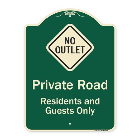 Signmission Designer Series-Private Road Residents And Guests Only With No Outlet Symbol, 24" H, G-1824-9910 A-DES-G-1824-9910